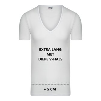 EExtra lang heren T-shirt diepe V-hals M3000 Wit 