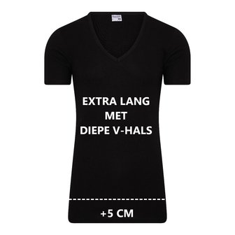 Extra lang heren T-shirt met Diepe V-hals M3000 Zwart