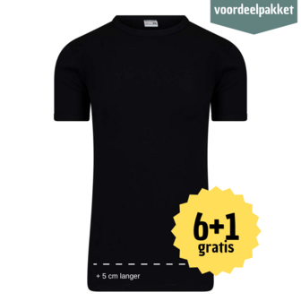 HEREN T SHIRT EXTRA LANG MET RONDE HALS M3000 ZWART  Multipack 6 + 1 GRATIS !