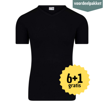 HEREN T SHIRT MET V HALS M3000 ZWART  Multipack 6 + 1 GRATIS !