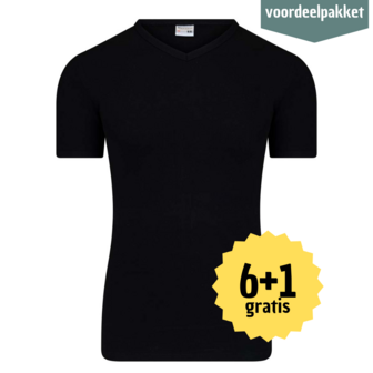 Beeren HEREN T SHIRT MET V HALS M3000 ZWART  Multipack 6 + 1 GRATIS !  