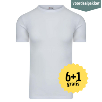 HEREN T SHIRT MET RONDE HALS M3000 WIT  Multipack 6 + 1 GRATIS !