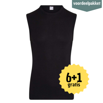 HEREN MOUWLOOS SHIRT MET RONDE HALS M3000 ZWART MULTIPACK 6 + 1 GRATIS!