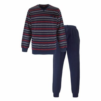 Paul Hopkins Badstof Heren Pyjama V-Hals &ndash; Navy Stripe