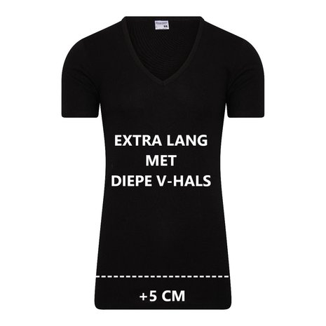 Extra lang heren T-shirt met Diepe V-hals M3000 Zwart