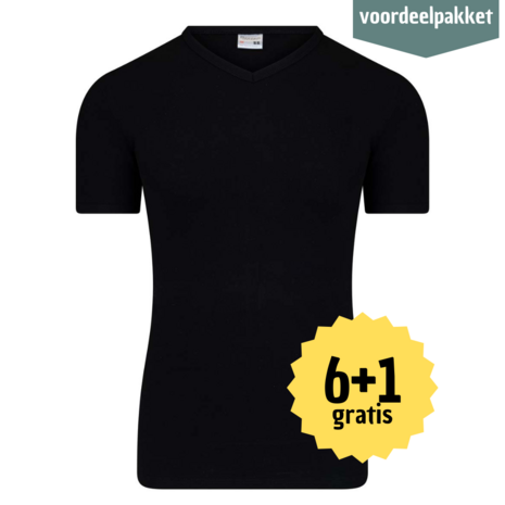 Beeren HEREN T SHIRT MET V HALS M3000 ZWART  Multipack 6 + 1 GRATIS !  