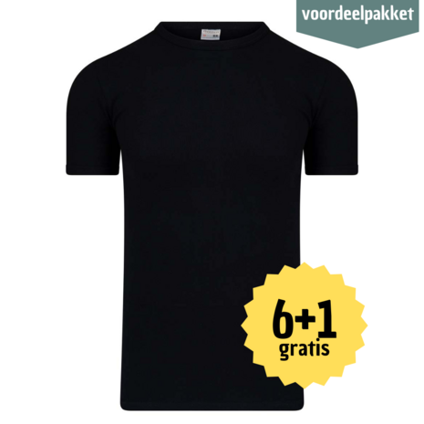 Beeren HEREN T SHIRT MET RONDE HALS M3000 Jan ZWART  Multipack 6 + 1 GRATIS !  