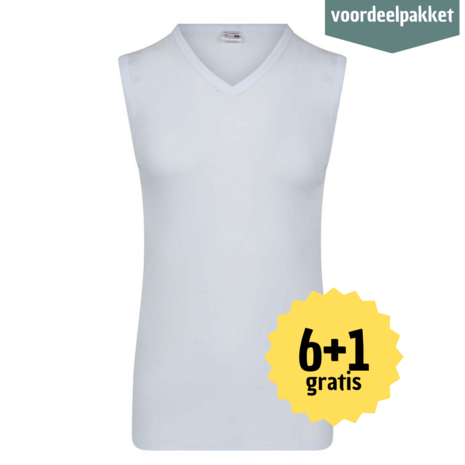 Beeren HEREN MOUWLOOS SHIRT MET  V  HALS M3000 WIT MULTIPACK 6 + 1 GRATIS!  