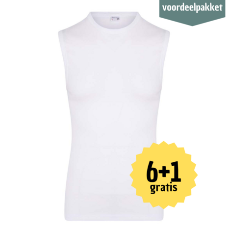 Beeren HEREN MOUWLOOS SHIRT MET RONDE HALS M3000 WIT MULTIPACK 6 + 1 GRATIS! 
