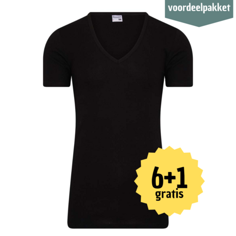 Beeren HEREN  T SHIRT MET DIEPE V HALS M3000 ZWART MUTIPACK 6 + 1 GRATIS ! 