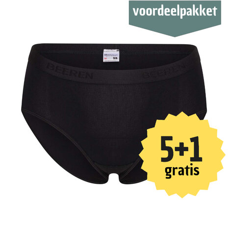 Beeren Young Dames Midi Slip Evie Wit Zwart (Microvezel) 5+1 Gratis multipack