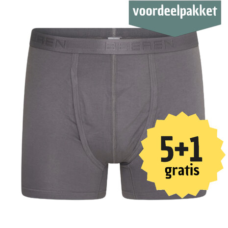 Beeren Dylan heren boxershorts met gulp (Comfort Feeling)  Staalgrijs (Elastisch Katoen) 5+1 multipack! 