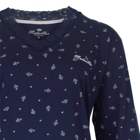  Medaillon dames pyjama donker blauw.