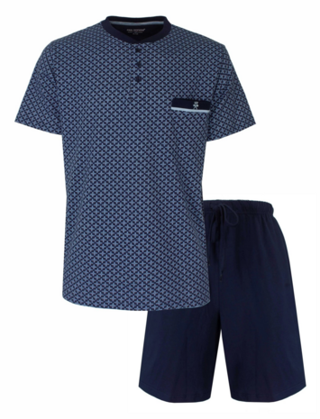  Paul Hopkins heren shortama met polo sluiting Donker Blauw.