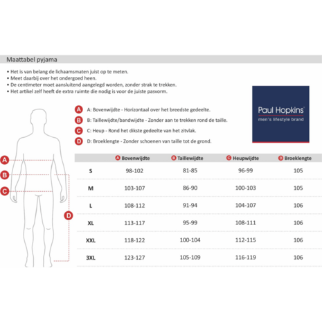 Paul Hopkins Badstof Heren Pyjama V-Hals – Navy Stripe