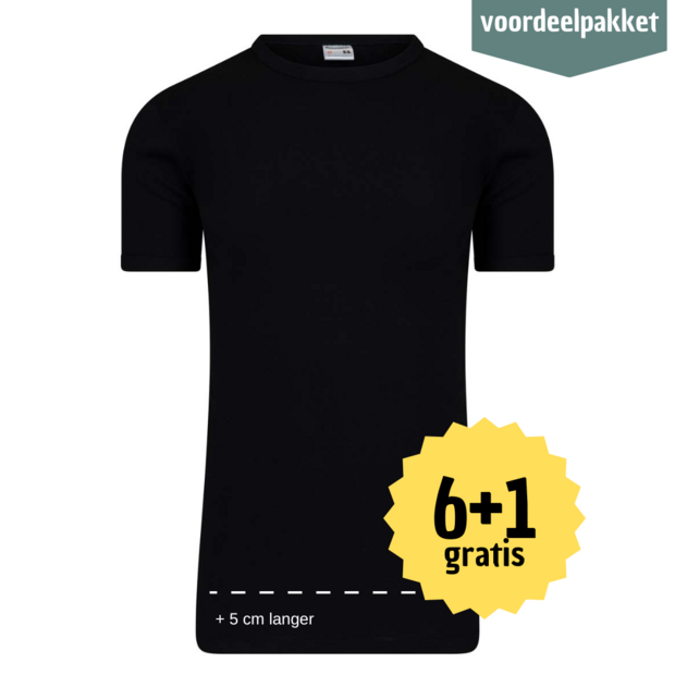Beeren HEREN T SHIRT EXTRA LANG MET RONDE HALS M3000 ZWART  Multipack 6 + 1 GRATIS ! 