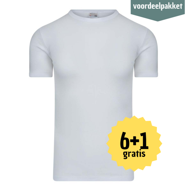 Beeren HEREN T SHIRT MET RONDE HALS M3000 Jan  WIT  Multipack 6 + 1 GRATIS !  