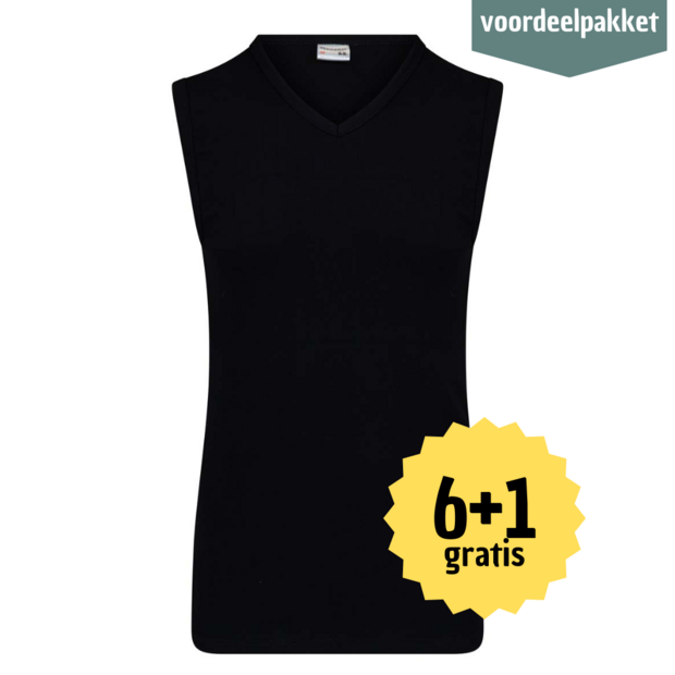 Beeren HEREN MOUWLOOS SHIRT MET V HALS M3000 ZWART MULTIPACK 6 + 1 GRATIS! 