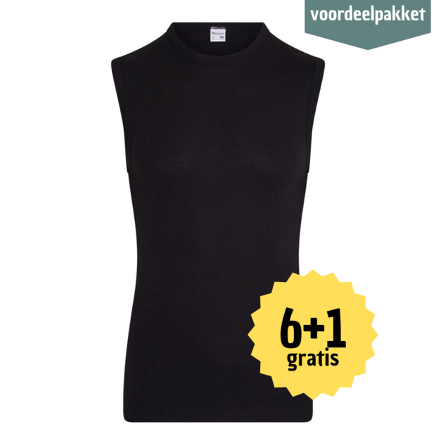 Beeren HEREN MOUWLOOS SHIRT MET RONDE HALS M3000 ZWART MULTIPACK 6 + 1 GRATIS!  
