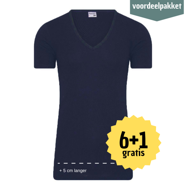 Beeren EXTRA LANG HEREN T SHIRT MET DIEPE V HALS M3000  Willem   MARINE MULTIPACK 6 + 1 GRATIS ! 
