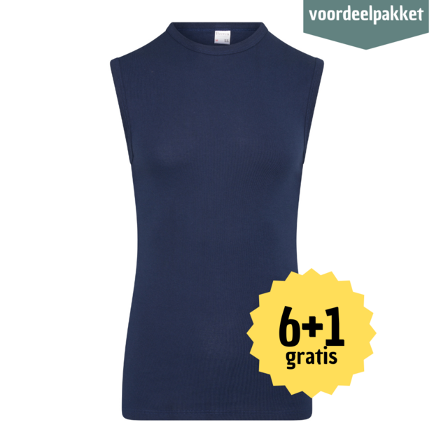 Beeren HEREN MOUWLOOS SHIRT MET RONDE HALS M3000 MARINE MULTIPACK 6 + 1 GRATIS! 