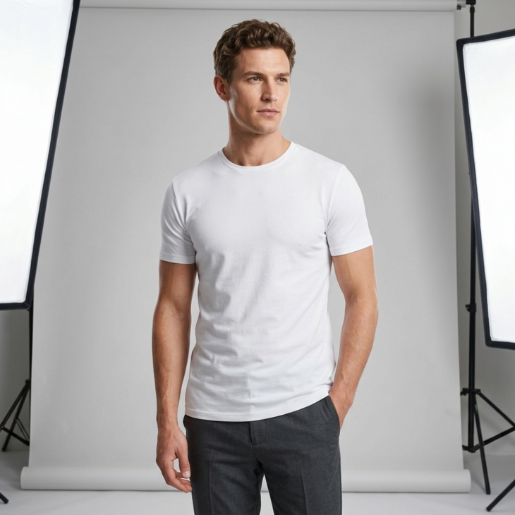 Heren T-shirt met ronde hals M3000 Wit