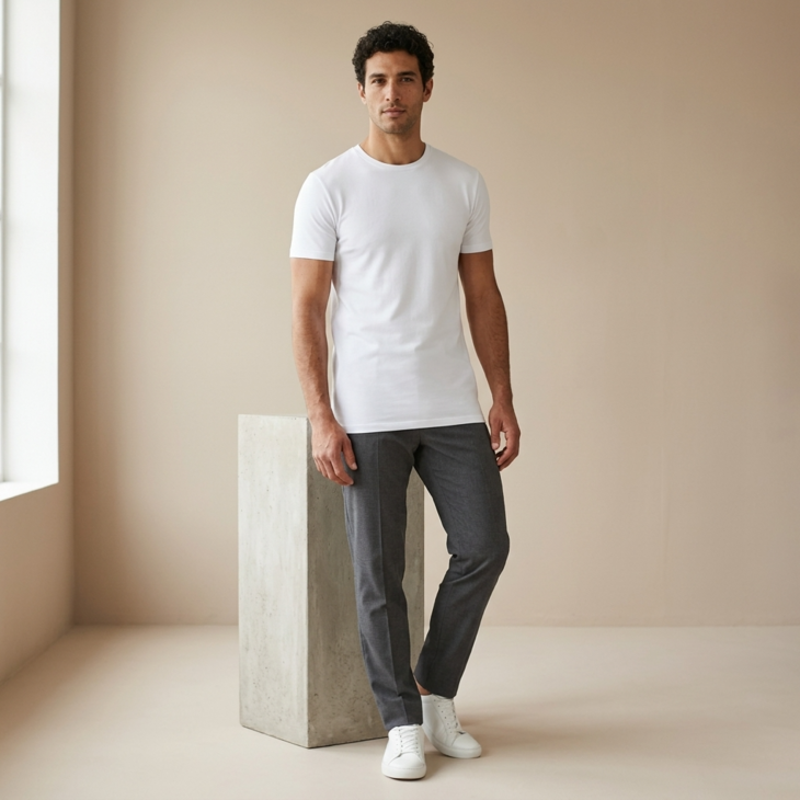 Extra lang heren T-shirt met ronde hals M3000 Wit