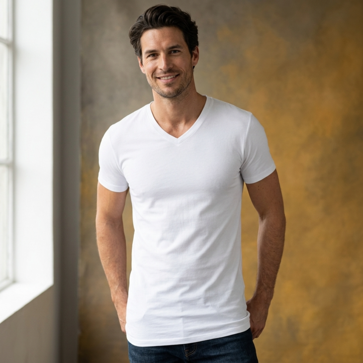 eeren Extra lang heren T-shirt met V-hals M3000 Wit (Katoen)