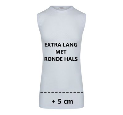 Extra lang heren mouwloos shirt M3000 ronde hals  Wit (Katoen)