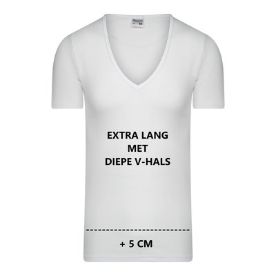 Extra lang heren T-shirt diepe V-hals M3000 Wit (Katoen)