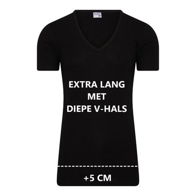 Extra lang heren T-shirt met diepe V-hals M3000 Zwart (Katoen)