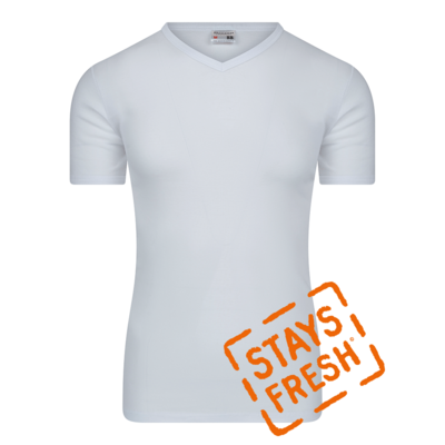 Stays Fresh T-Shirt met V-Hals Wit (100% Katoen)