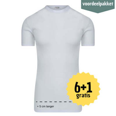 HEREN T SHIRT EXTRA LANG  MET RONDE HALS M3000 WIT  Multipack 6 + 1 GRATIS !