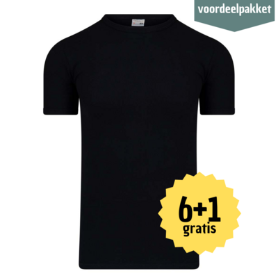 HEREN T SHIRT MET RONDE HALS M3000 ZWART  Multipack 6 + 1 GRATIS !